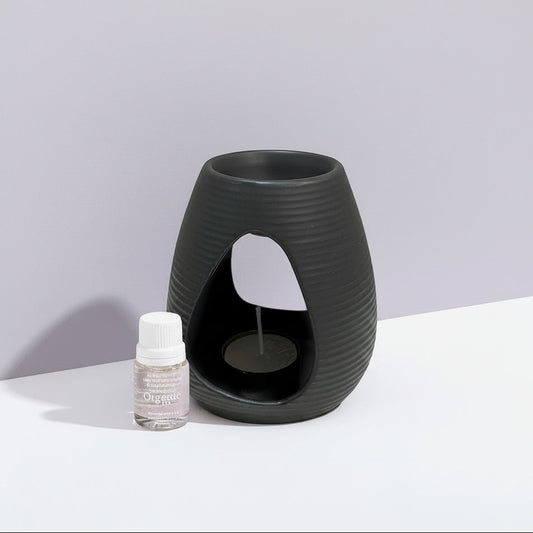 SET HORNITO DE CERÁMICA GRIS + ACEITE MANZANA & CANELA